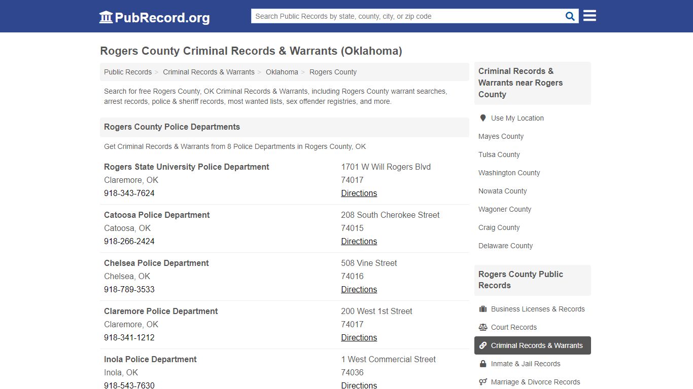 Rogers County Criminal Records & Warrants (Oklahoma)